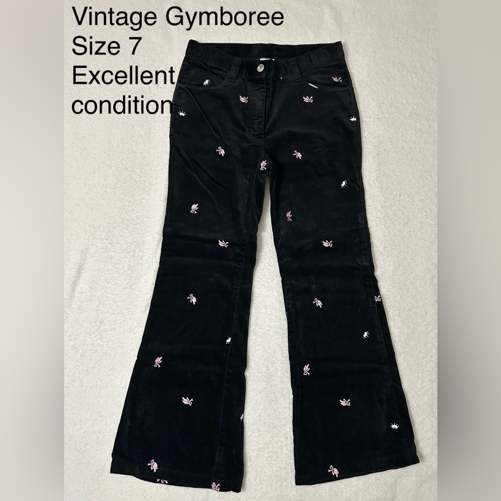 Girls size 7 vintage Gymboree (‘04) flared, velvet jeans with embroidery